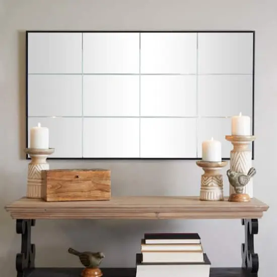 Black Metal Grid Style Panel Wall Mirror 23" x 1" x 40" {8}