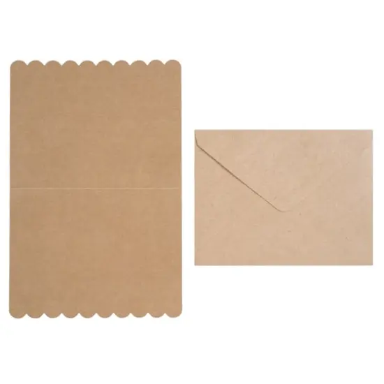 Scalloped Folded Cards & Envelopes by Recollections&trade;, 4.25" x 5.5" Kraft {3}