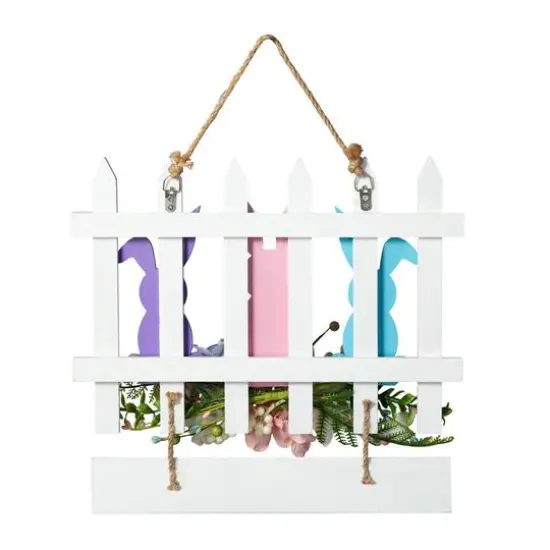 Glitzhome&reg; 14" Easter Wooden Bunny Fence Door Hanger {8}