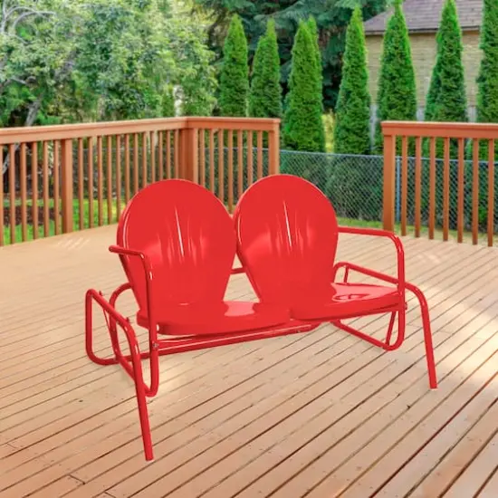 2-Person Outdoor Retro Metal Tulip Double Glider Patio Chair Red {3}