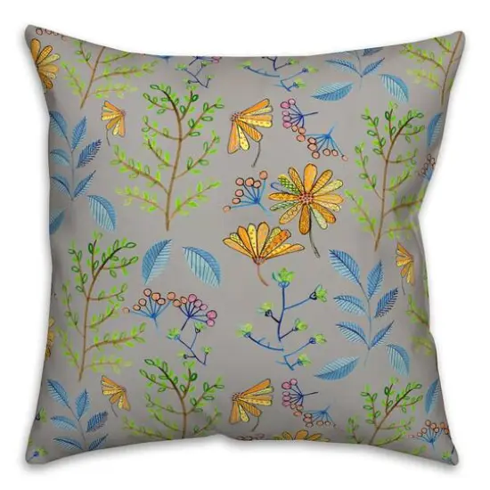 Summer Floral Print Throw Pillow Gray {1}