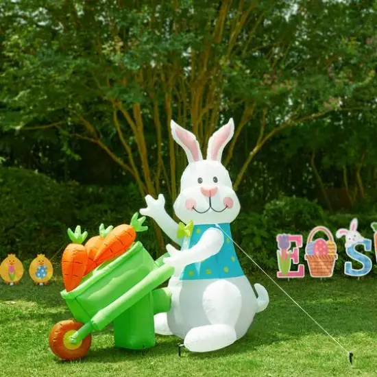 Glitzhome® 72.75" Easter Lighted Bunny Wheel Barrow Inflatable Decor {7}