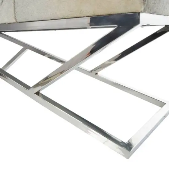 Light Gray Leather Geometric Bench with Angled Silver Metal Base {6}