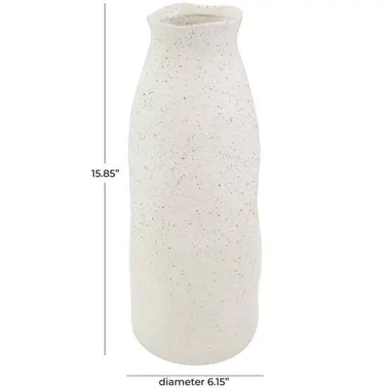 16" Cream Ceramic Abstract Wavy Vase with Textured Speckled Detailing {7}