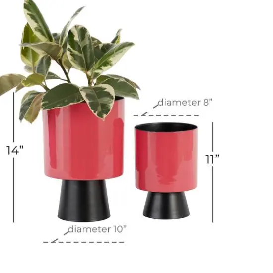 Red & Black Metal Modern Planter Set {7}
