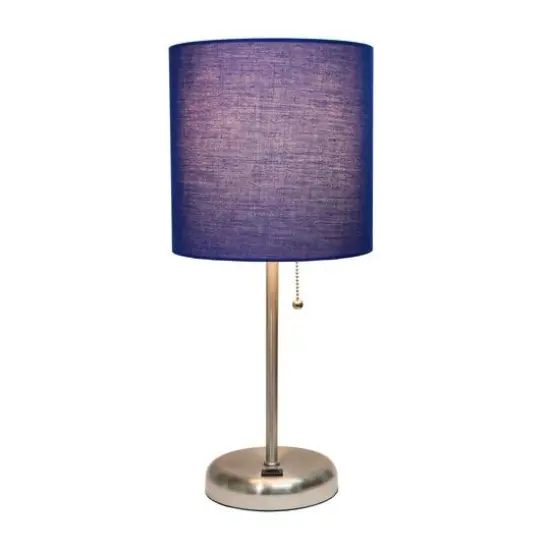 Creekwood Home 19.5" Oslo USB Port Table Lamp Brushed Steel/Navy Blue Shade {5}