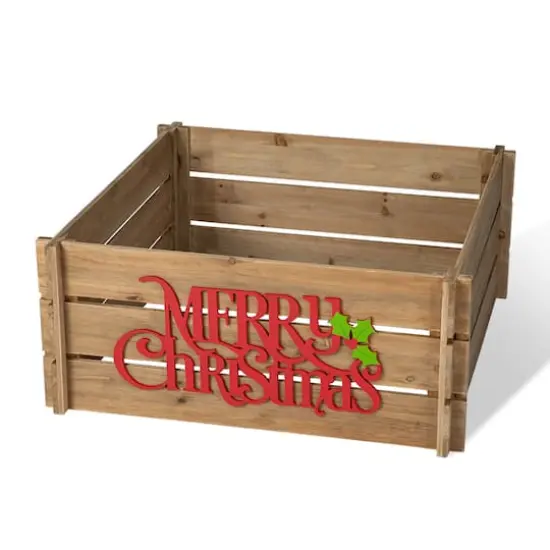Glitzhome&reg; Merry Christmas Wood Crate Tree Collar {1}