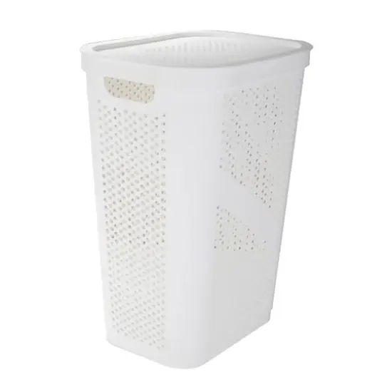 Mind Reader 60L Perforated Plastic Laundry Hamper with Lid White {1}