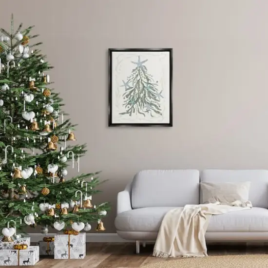 Stupell Industries Nautical Christmas Tree Sea Life Framed Floater Canvas Wall Art Black {3}