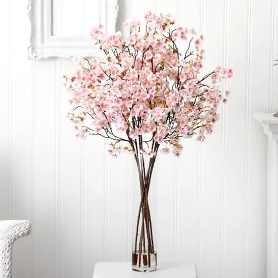32" Artificial Cherry Blossom Arrangement with Glass Cylinder Vase {4}