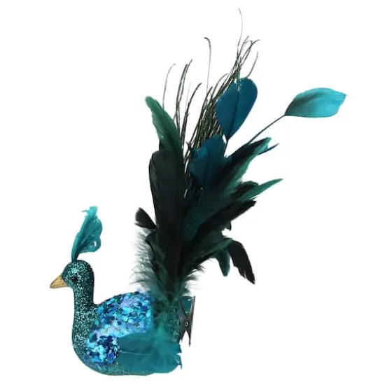 10" Turquoise Blue & Green Peacock Clip-On Ornament {3}