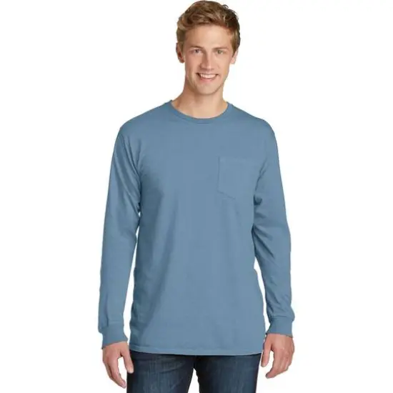 Port & Company&reg; Beach Wash&reg; Garment-Dyed Long Sleeve Pocket T-Shirt Mist {4}