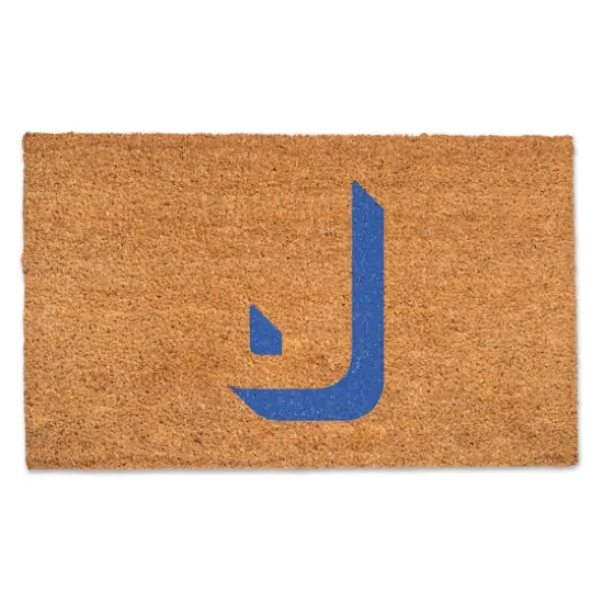 Blue Shadow Monogram Natural Coir Doormat J {1}