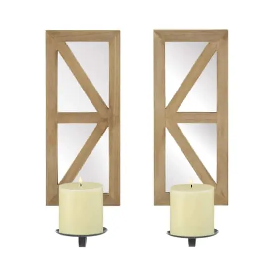 Mirrored Wood Candle Sconce Set {3}