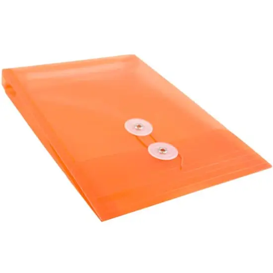 JAM Paper 6.25" x 9.25" Button & String Tie Closure Plastic Envelopes, 12ct. Orange {6}