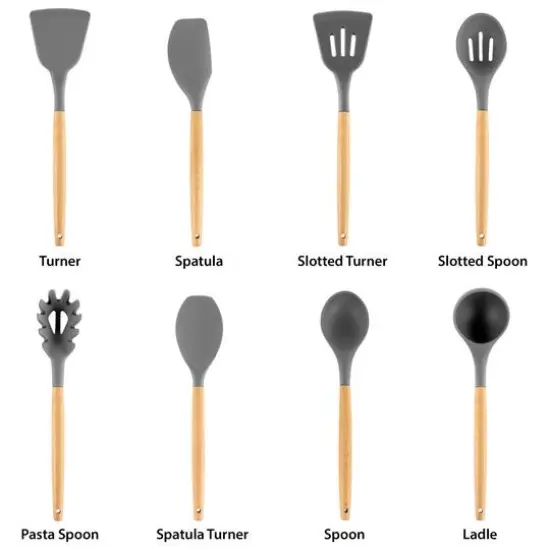 MegaChef Gray Silicone & Wood Cooking Utensils Set, 9ct. {8}