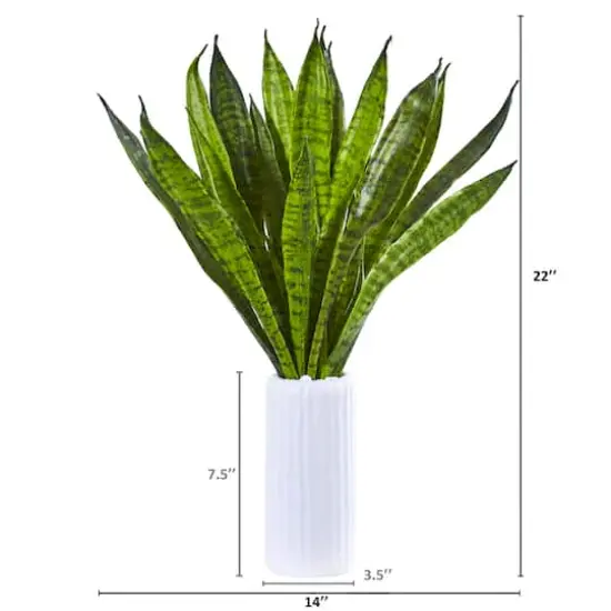 22" Sansevieria Artificial Plant in White Vase {3}