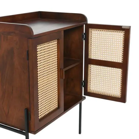 Hello Honey&reg; 36" Boho Solid Wood Bar Cabinet with Metal Legs and Woven Cane Doors Walnut {8}