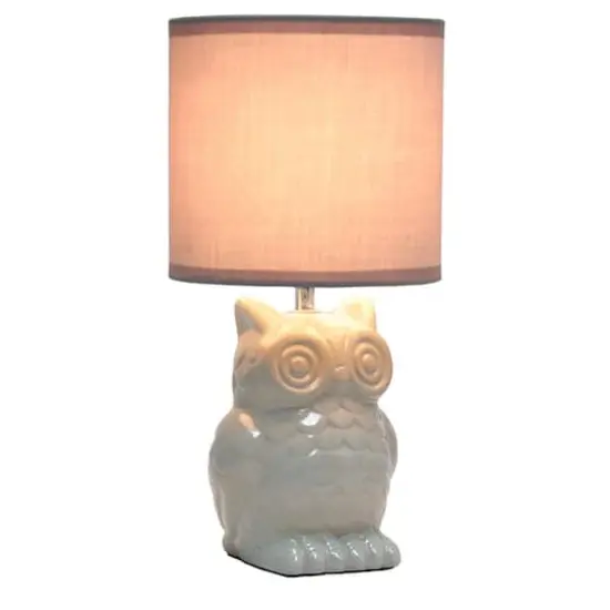 Simple Designs 13" Ceramic Owl Table Lamp Gray {3}