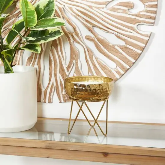 8" White Roses in Paradise Scented 3-Wick Candle with Hammered Gold Container and Tripod Stand {7}