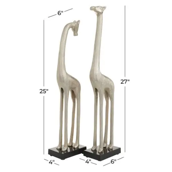 Silver Aluminum Contemporary Giraffe Sculpture Set {8}
