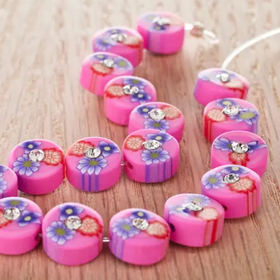 Pink Flower Rhinestone Clay Lentil Beads, 10mm by Bead Landing™ {3}