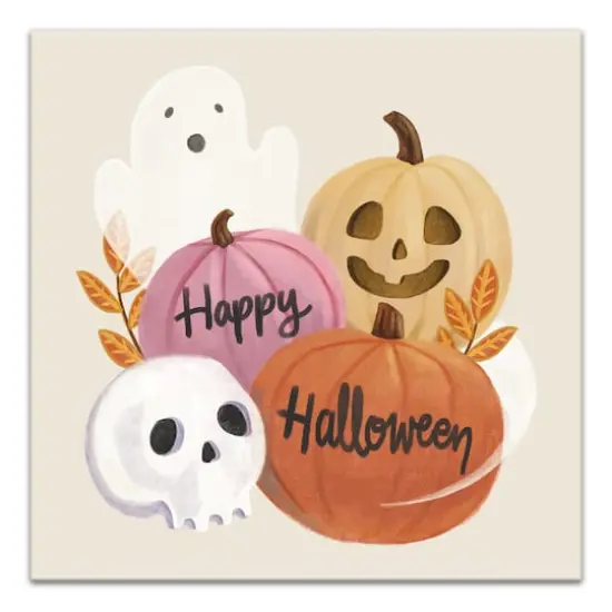 Happy Halloween Whispy Ghost & Jack-O-Lantern Canvas Wall Art {1}