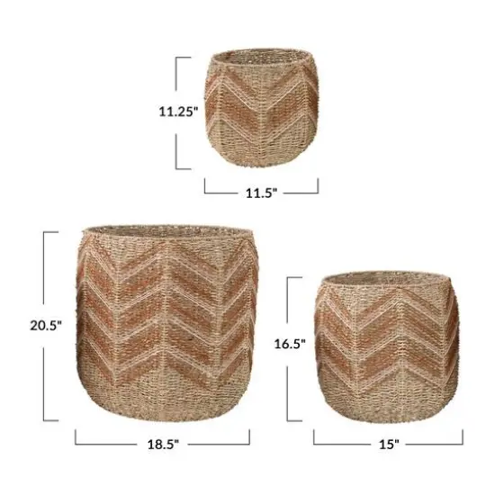 Hello Honey&reg; Brown Chevron Handwoven Seagrass Basket Set {3}