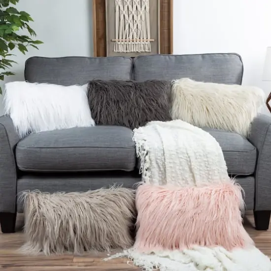 Hastings Home Faux Fur Lumbar Pillow Coffee {8}