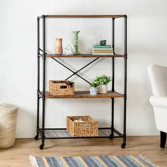 Honey Can Do 4-Tier Industrial Rolling Bookshelf {3}