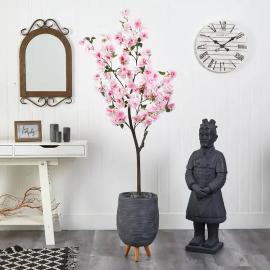 6ft. Cherry Blossom Artificial Tree in Gray Planter with Stand {4}