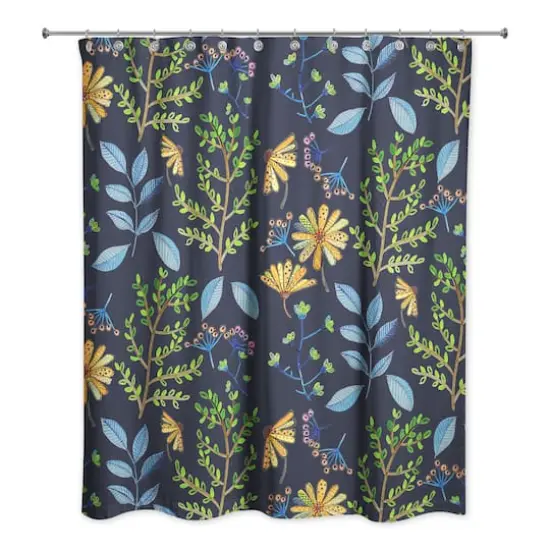 Spring Flowers Shower Curtain Navy {1}
