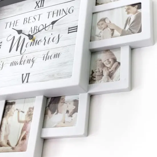 White Farmhouse Shabby-Chic "Memories" Picture Frame Wall Collage Clock {4}