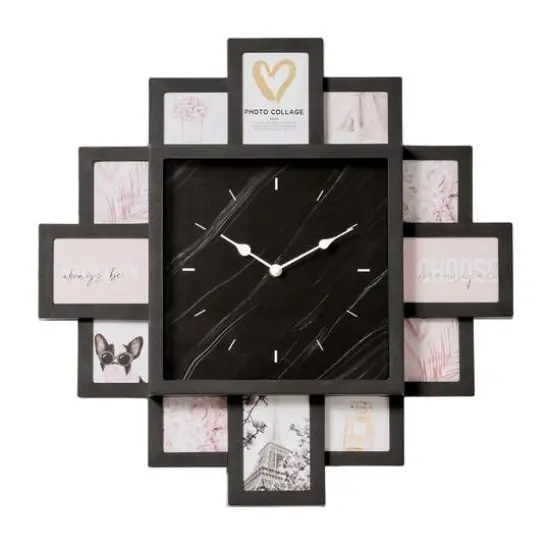 American Art Decor Picture Frame Collage Clock 12 Photo Display Slots Black, 20" x 20" {6}