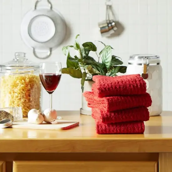 DII&reg; Solid Red Waffle Terry Dishtowel, 4ct. {6}
