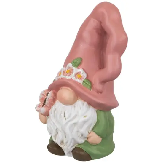 7" Pink & Green Spring Flowers Gnome Figurine {4}