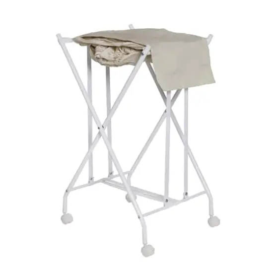 Honey Can Do White/Natural Single Bounce Back Hamper with Wheels and Lid {7}