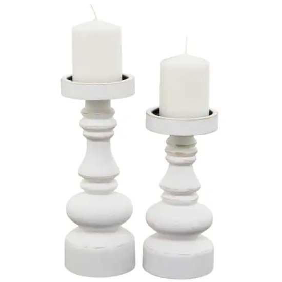 White Wood Turned Style Pillar Candle Holder Set {1}