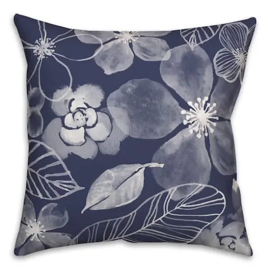 18" x 18" Watercolor Flowers Versatile Throw Pillow Navy {1}