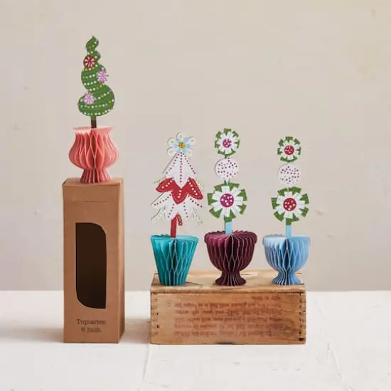 Hello Honey&reg; 6" Printed Paper Folding Honeycomb Topiary with Holiday Design Set {3}