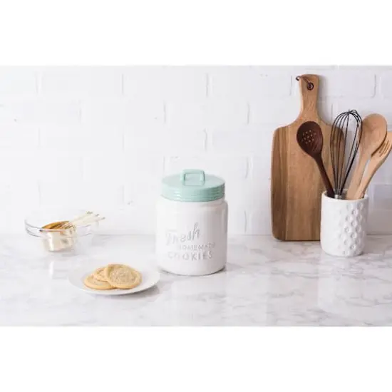 DII&reg; 9" Aqua & White Ceramic Cookie Jar {1}