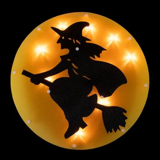 13.75" Lighted Witch on Broomstick Halloween Window Silhouette {4}