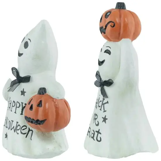 7.75" "Happy Halloween" & "Trick or Treat" Ghost Decorations Set {5}