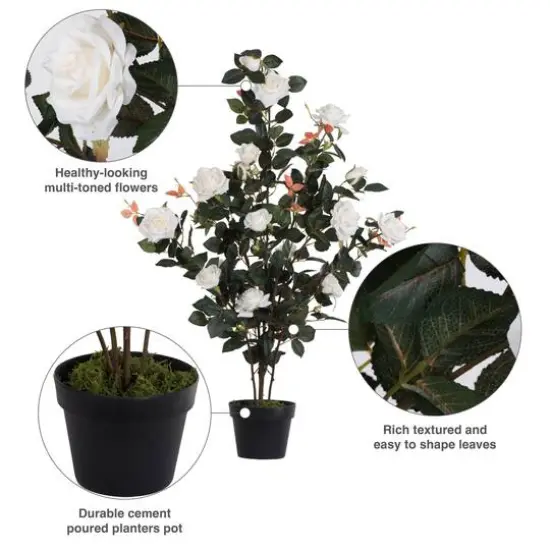 45" Artificial White Rose Plant in Pot {7}