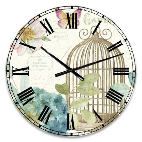 Designart Vintage Floral Birdcage II Wall Clock {1}