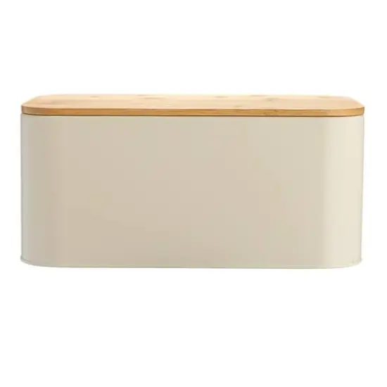 Hello Honey® 11.75" Cream Metal Bread Bin with Bamboo Lid {8}