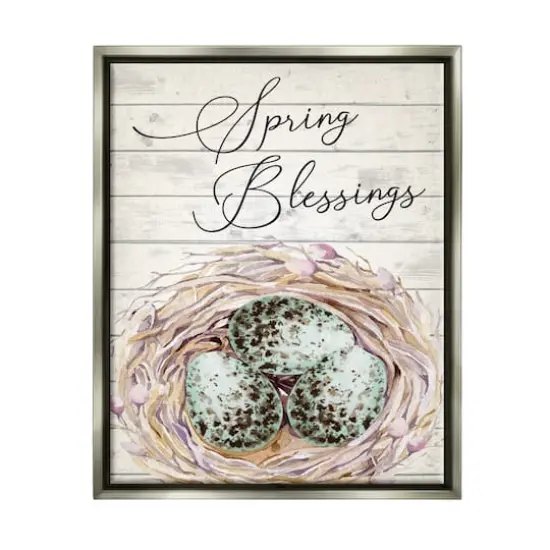 Stupell Industries Spring Blessings Bird Nest Nature Floater Framed Art Gray {1}