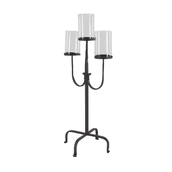 Traditional Black Metal and Glass 3-Light Candelabra, 28" x 15" x 12" {4}