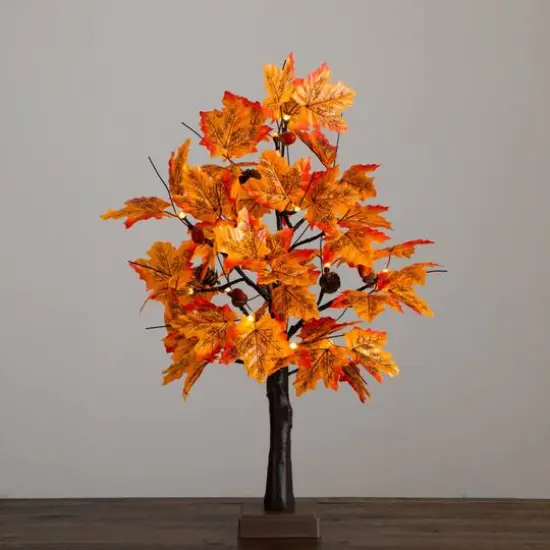2ft. Pre-Lit Autumn Maple Artificial Fall Tree with Acorns & Pinecones and 18 Warm White LED Lights {8}