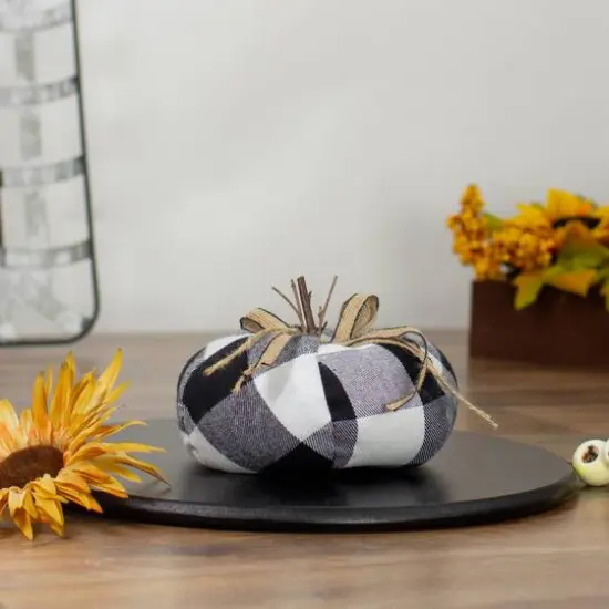 4.5" Black & White Buffalo Plaid Plush Fall Harvest Pumpkin {3}